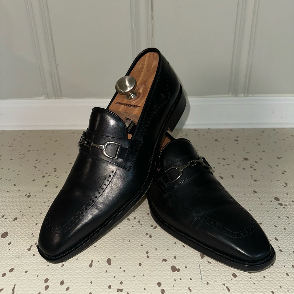 Johnston & Murphy Black Leather Bit Loafers